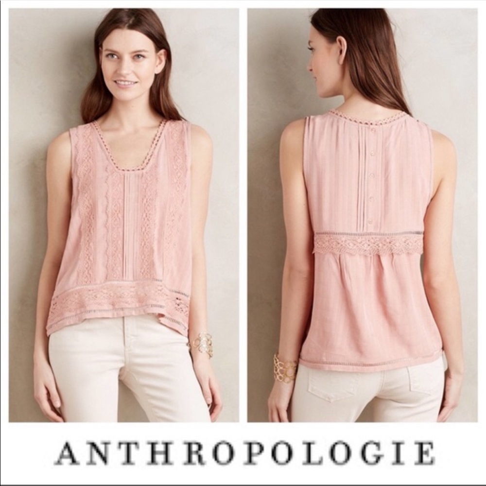 Anthro 🌿 Vanessa Virginia Pink Mirabella Lace Top